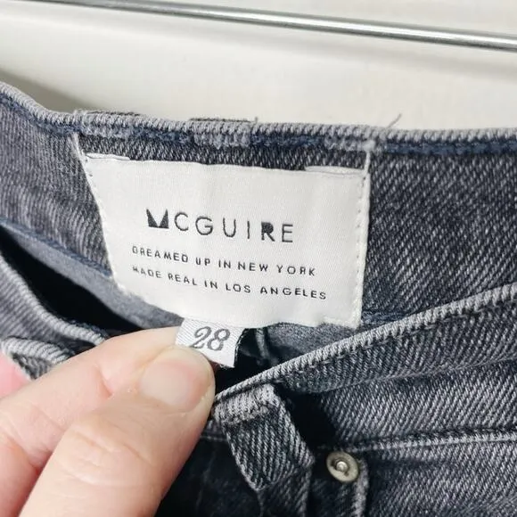 McGuire Valletta Straight Frayed Asymmetrical Hem Cropped Jeans Black Wash Sz 28