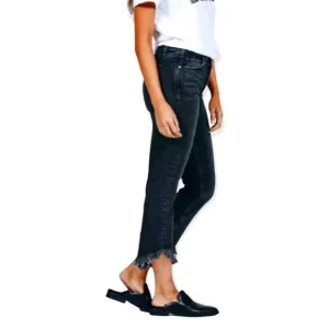 McGuire Valletta Straight Frayed Asymmetrical Hem Cropped Jeans Black Wash Sz 28