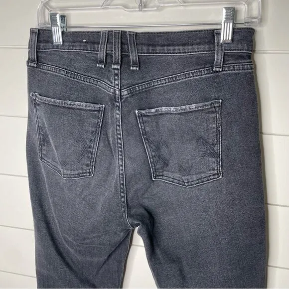 McGuire Valletta Straight Frayed Asymmetrical Hem Cropped Jeans Black Wash Sz 28