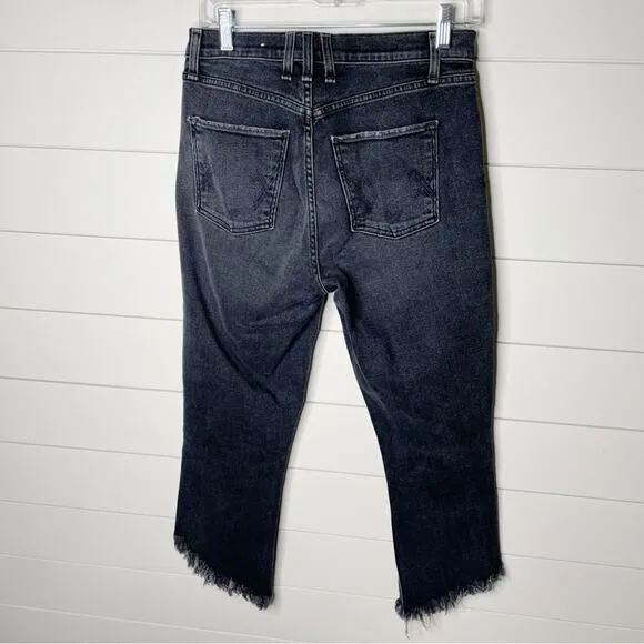 McGuire Valletta Straight Frayed Asymmetrical Hem Cropped Jeans Black Wash Sz 28