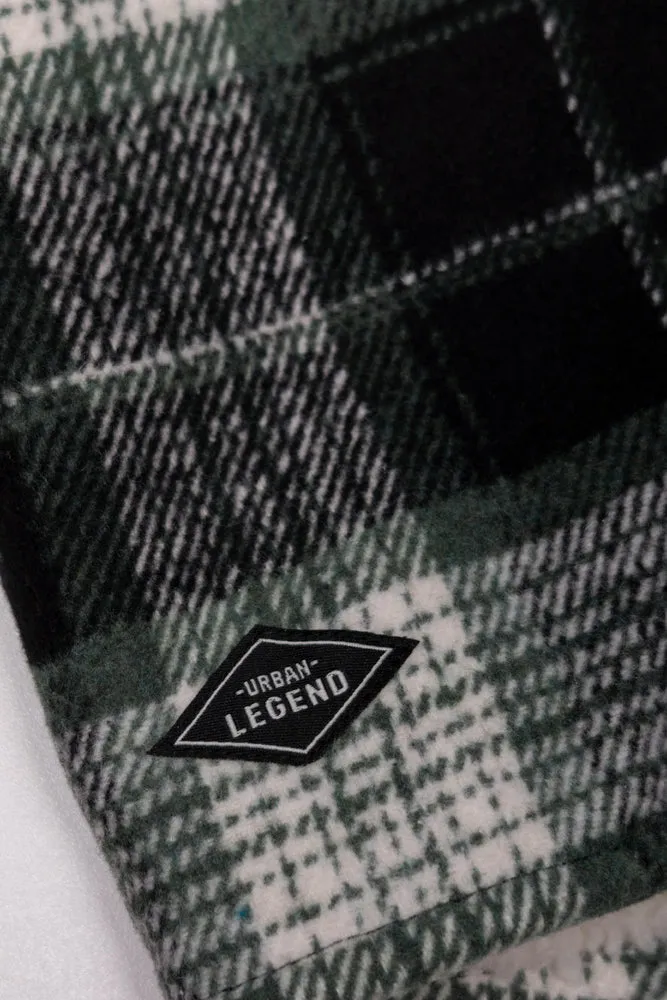 Melton Hooded Check Shacket Navy & Green