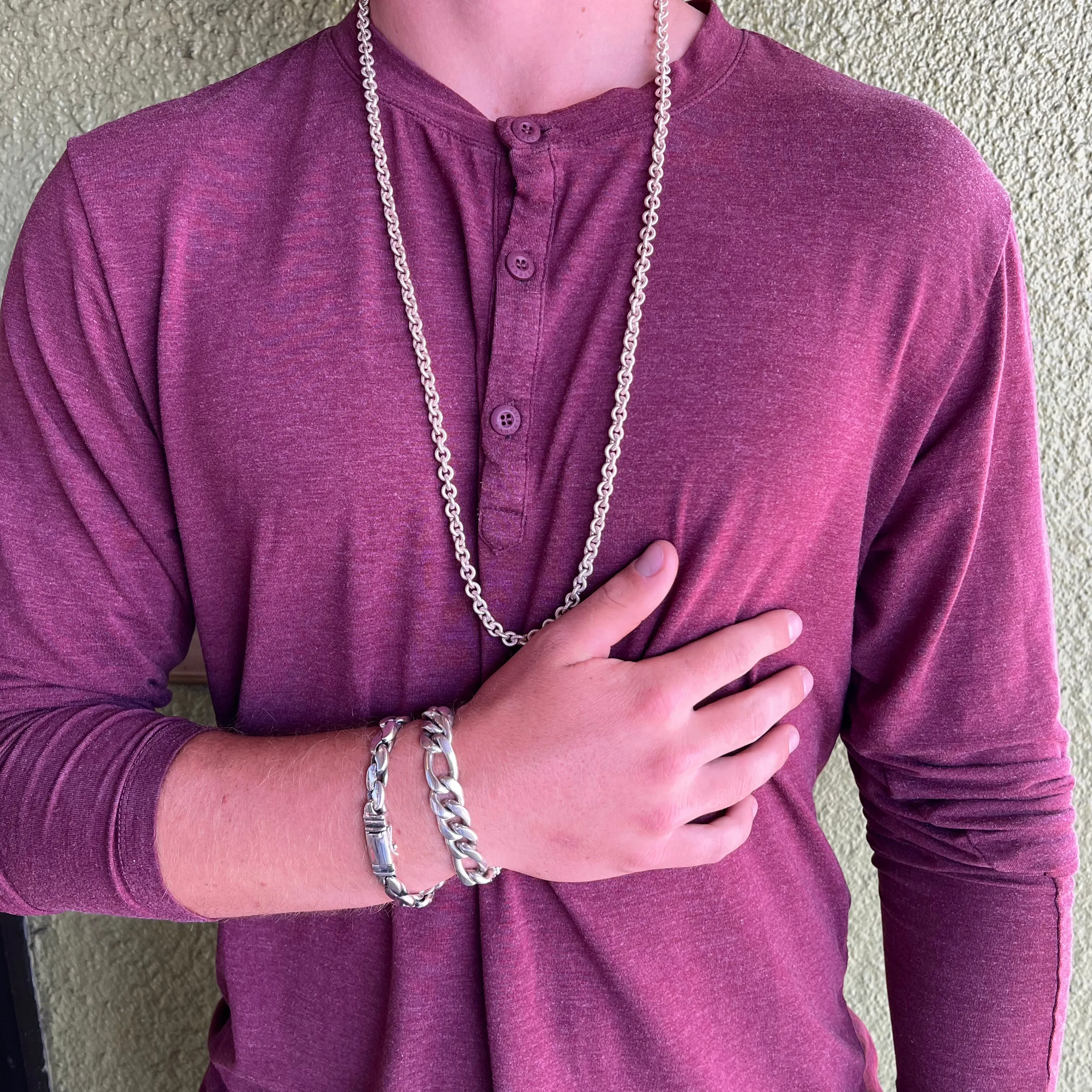 Men’s Heavy Textured Long Silver Chain