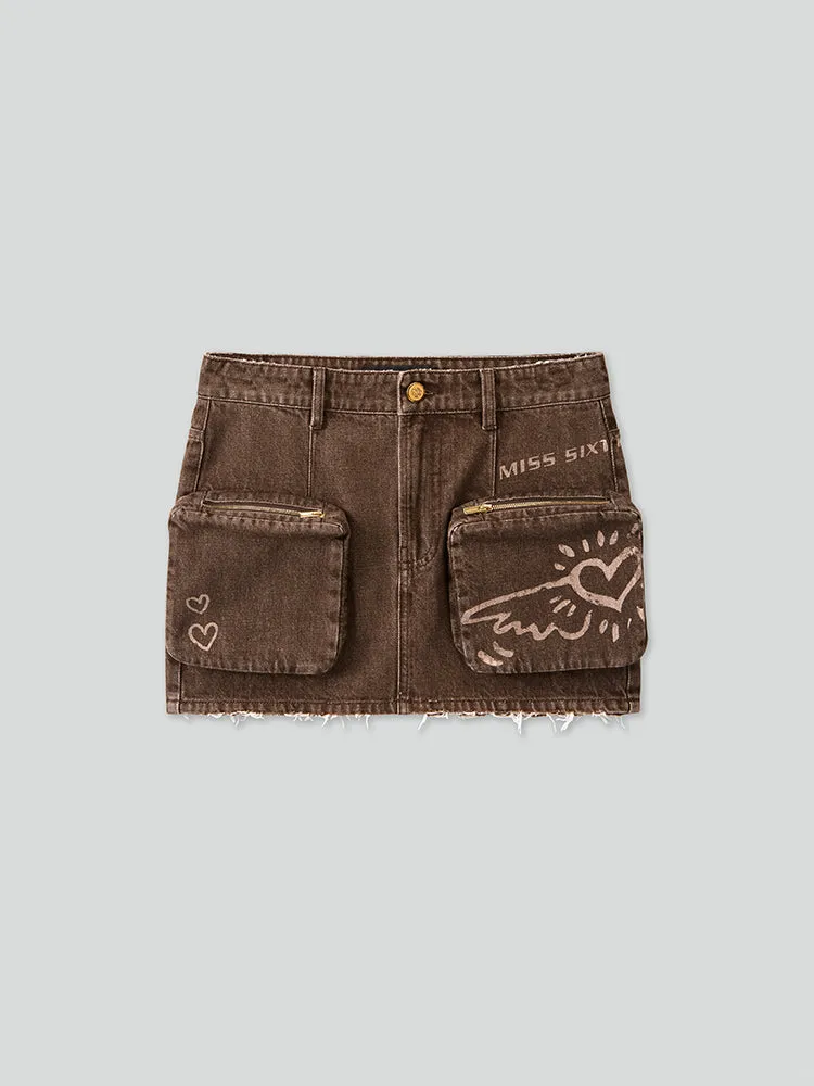 Miss Sixty X Keith Haring Capsule Collection Khaki Denim Skirt