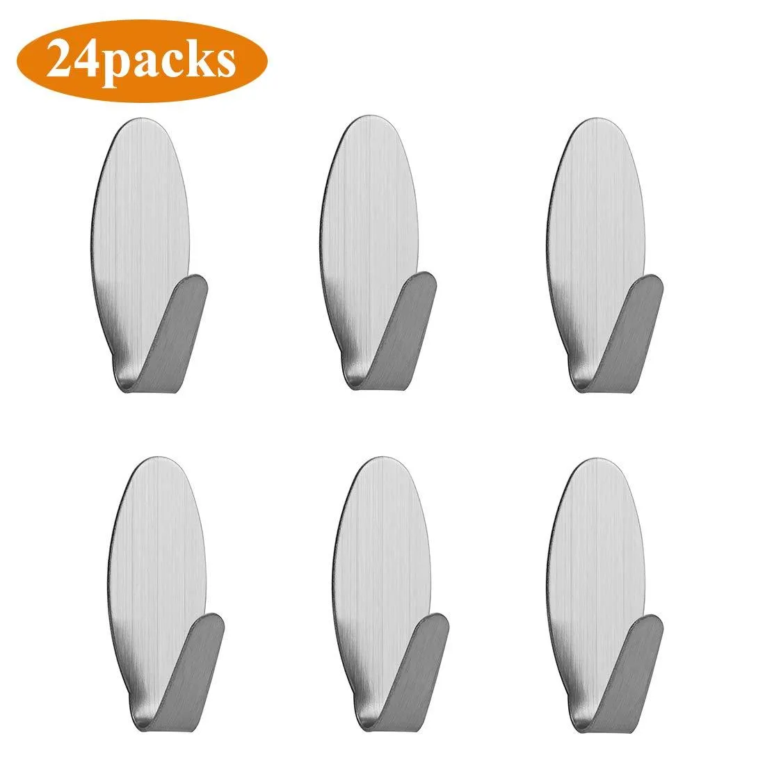 MOKARO Key Hooks Adhesive Brushed Stainless Steel, Mini Sticky Hooks,24-Hooks, Oval