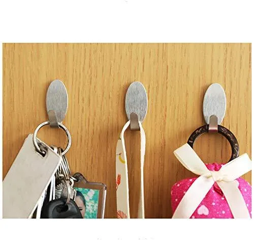 MOKARO Key Hooks Adhesive Brushed Stainless Steel, Mini Sticky Hooks,24-Hooks, Oval