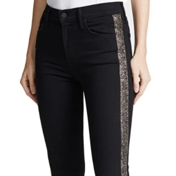 MOTHER High waist The Looker ankle fray embellished side Jeans 25