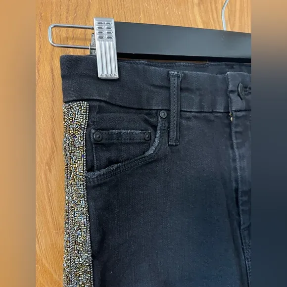 MOTHER High waist The Looker ankle fray embellished side Jeans 25