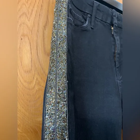 MOTHER High waist The Looker ankle fray embellished side Jeans 25
