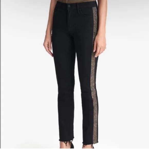 MOTHER High waist The Looker ankle fray embellished side Jeans 25