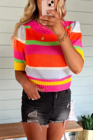 Multicolour Color Block Half Sleeve Slim Fit Sweater T Shirt