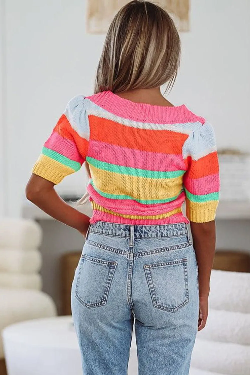Multicolour Color Block Half Sleeve Slim Fit Sweater T Shirt