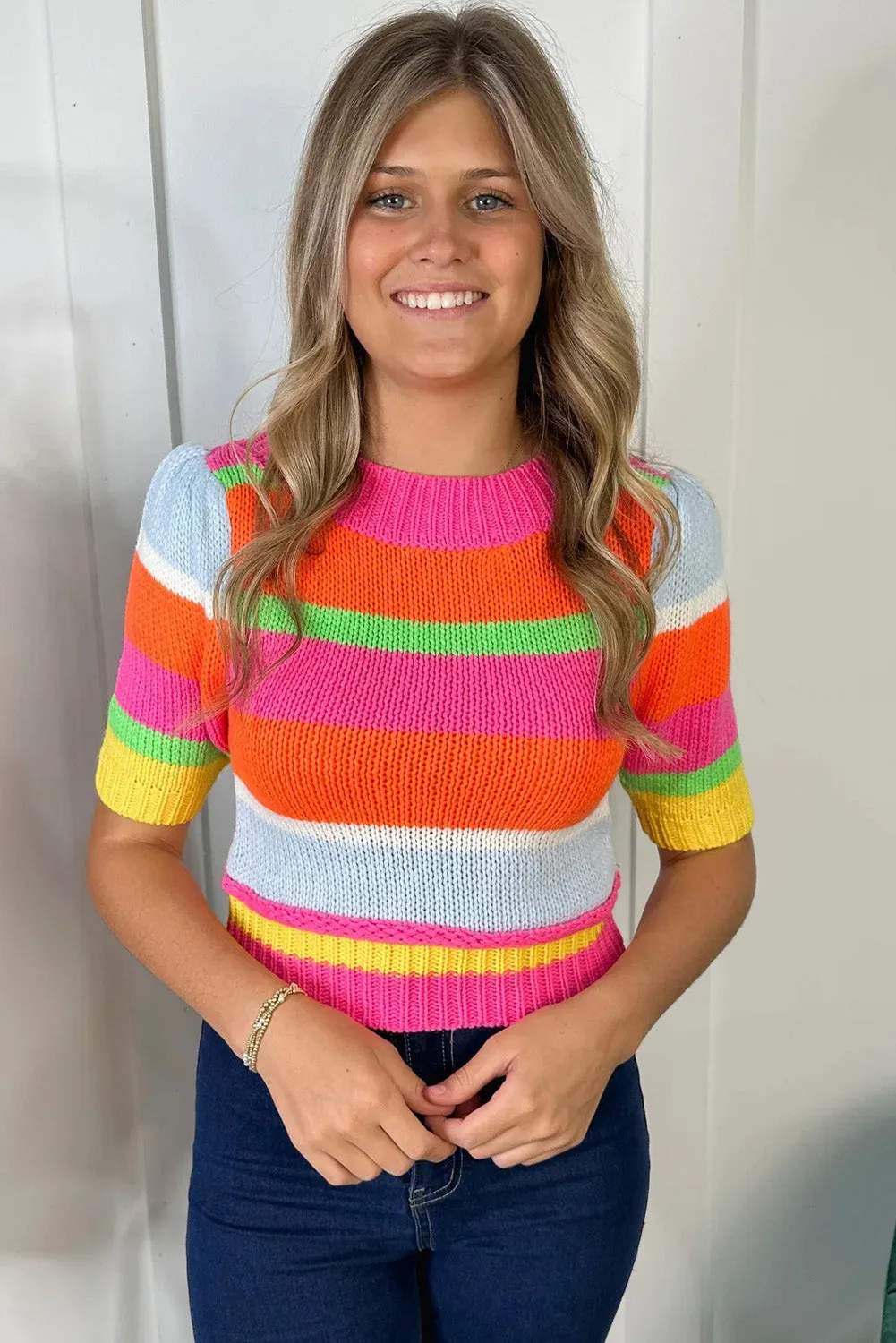Multicolour Color Block Half Sleeve Slim Fit Sweater T Shirt