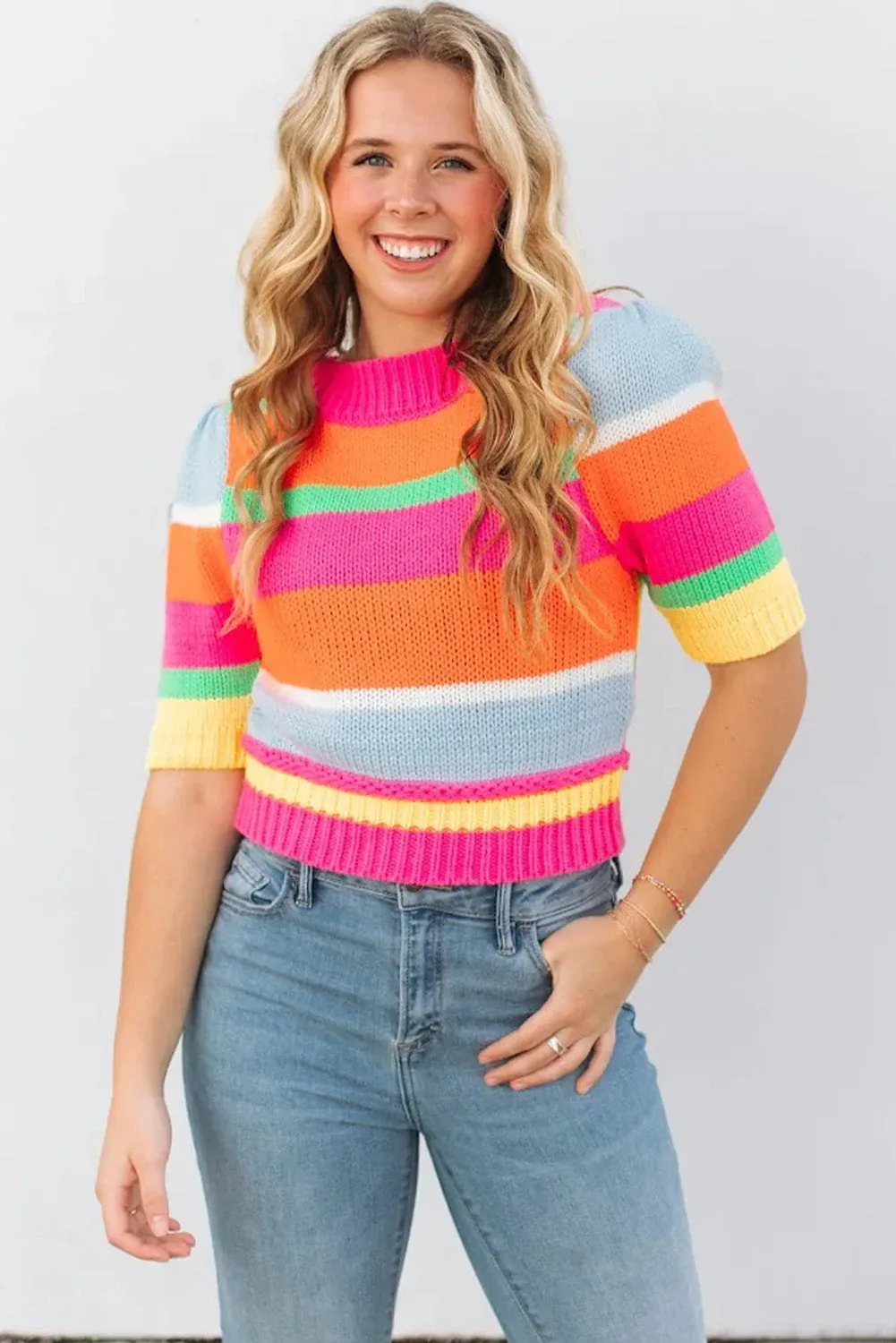Multicolour Color Block Half Sleeve Slim Fit Sweater T Shirt