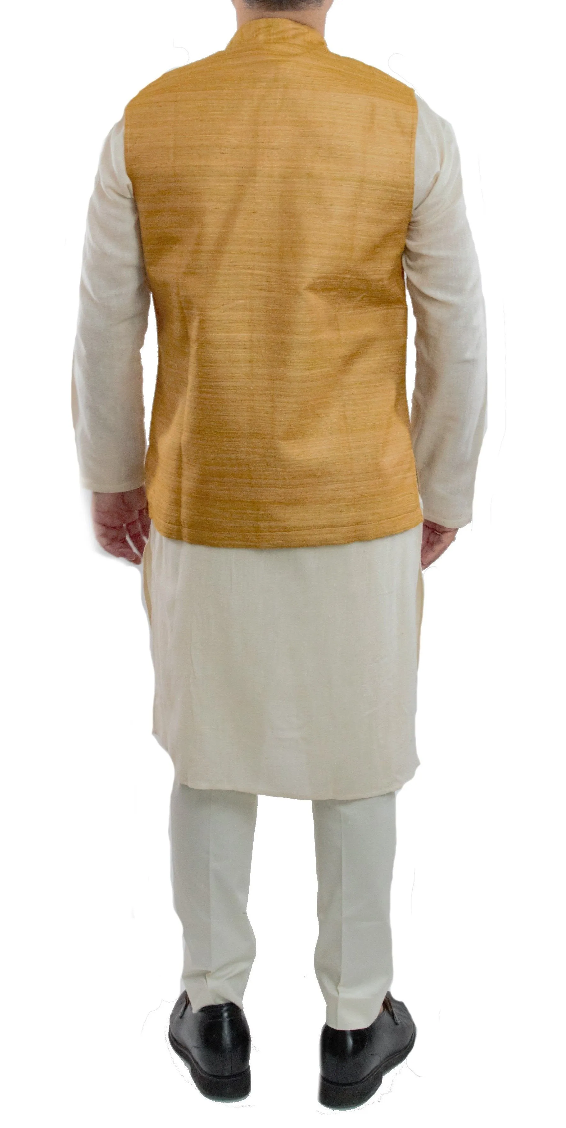 Mustard Color Tussar Ghicha Silk Nehru Jacket Bandhgala Waistcoat Bandi