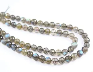Natural Blue Fire Labradorite Round Cut Loose Faceted Loose Beads Strand 6mm 10"
