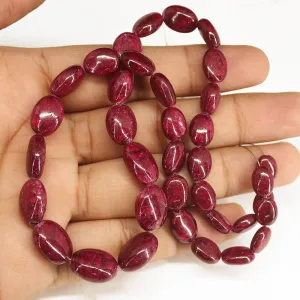 Natural Dyed Red Ruby Smooth Polished Oval Beads Strand 14" 9mm 16mm