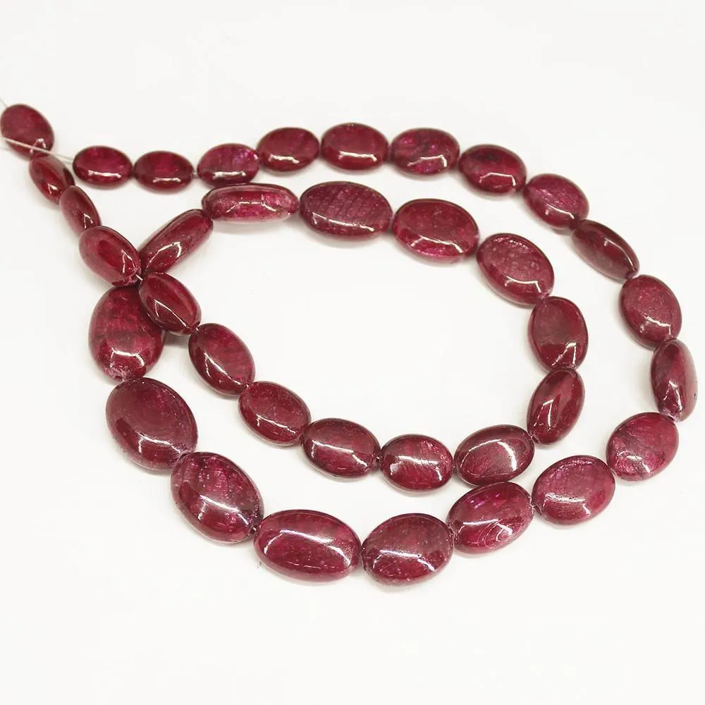 Natural Dyed Red Ruby Smooth Polished Oval Beads Strand 14" 9mm 16mm
