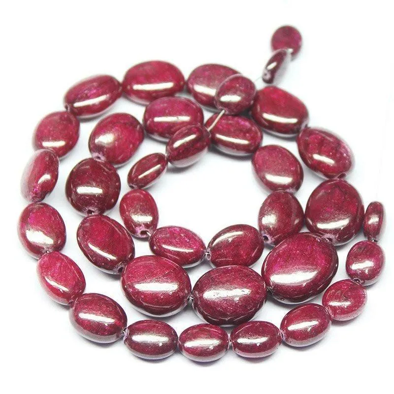 Natural Dyed Red Ruby Smooth Polished Oval Beads Strand 14" 9mm 16mm