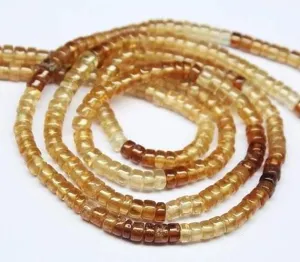 Natural Hessonite Garnet Shaded Wheel Tyre Smooth Polished Beads Strand 14" 4mm