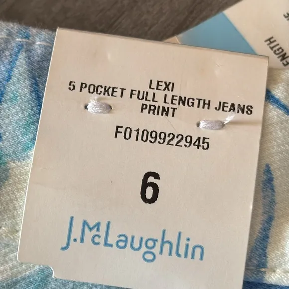New J MCLAUGHLIN LEXI $178 Womens 6 Blue White Palm Floral Print Stretch Jeans