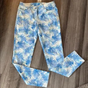 New J MCLAUGHLIN LEXI $178 Womens 6 Blue White Palm Floral Print Stretch Jeans