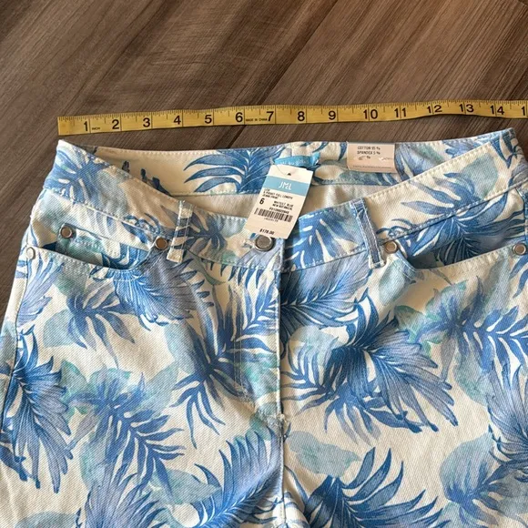 New J MCLAUGHLIN LEXI $178 Womens 6 Blue White Palm Floral Print Stretch Jeans