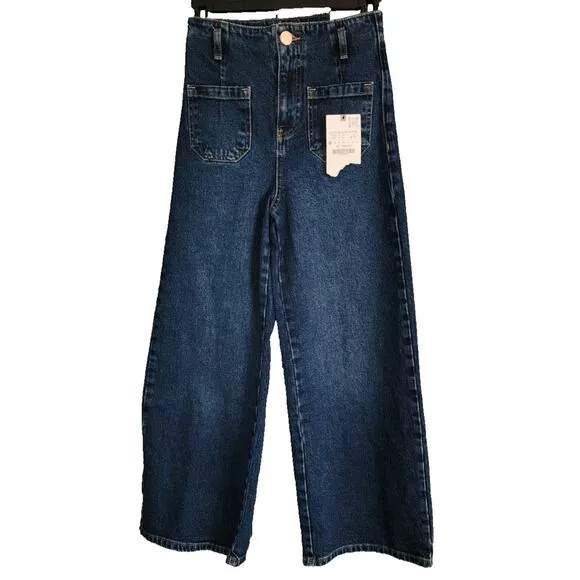 New Zara Mid-Blue Z1975 Wide-Leg Cropped High-waist Jeans 1889/151 Size 0/32