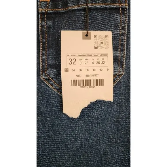 New Zara Mid-Blue Z1975 Wide-Leg Cropped High-waist Jeans 1889/151 Size 0/32