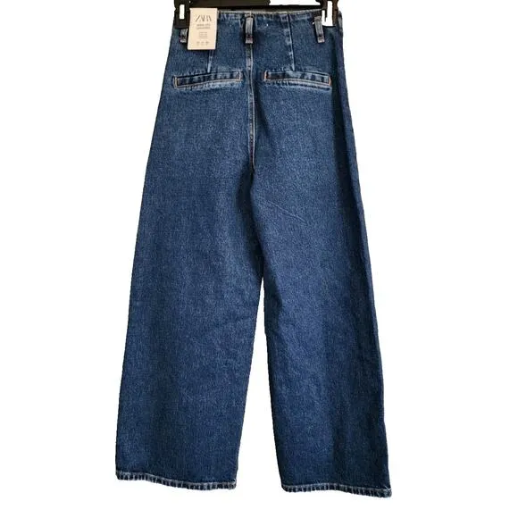 New Zara Mid-Blue Z1975 Wide-Leg Cropped High-waist Jeans 1889/151 Size 0/32