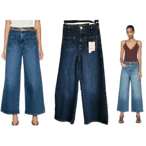 New Zara Mid-Blue Z1975 Wide-Leg Cropped High-waist Jeans 1889/151 Size 0/32