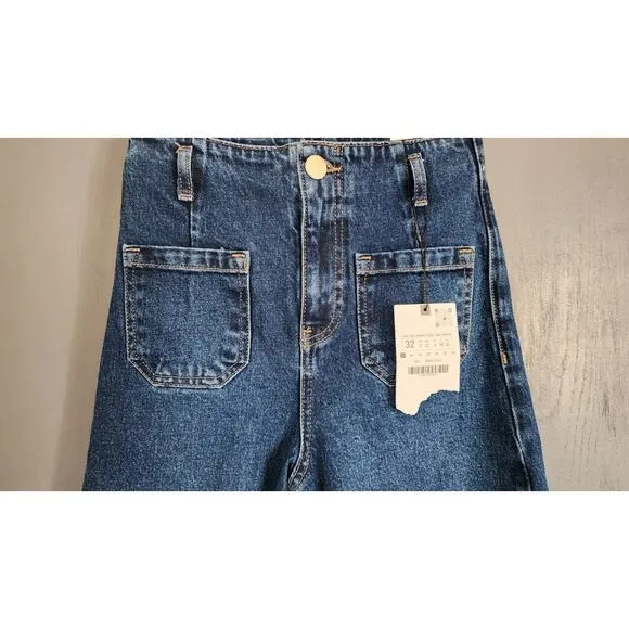 New Zara Mid-Blue Z1975 Wide-Leg Cropped High-waist Jeans 1889/151 Size 0/32