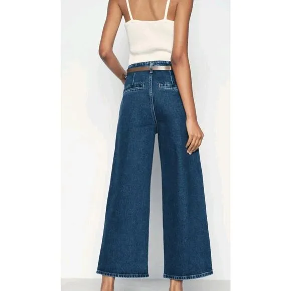 New Zara Mid-Blue Z1975 Wide-Leg Cropped High-waist Jeans 1889/151 Size 0/32
