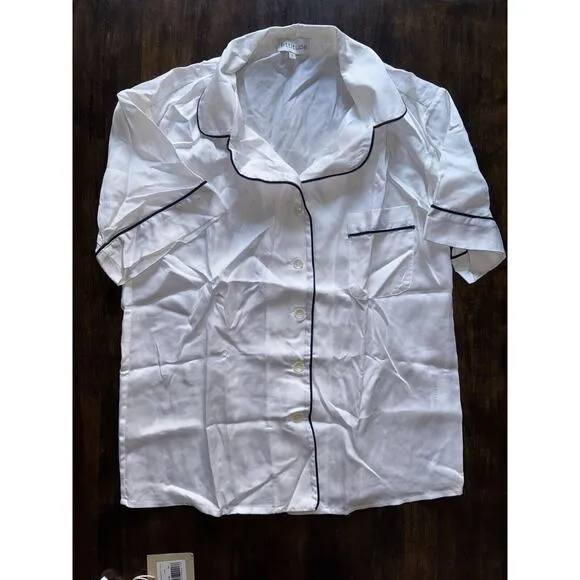 NWT Ettitude White Sateen Sustainable Lyocell Bamboo Pajama Top Small NEW