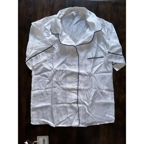NWT Ettitude White Sateen Sustainable Lyocell Bamboo Pajama Top Small NEW