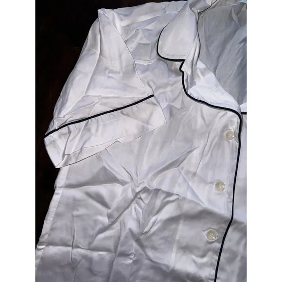 NWT Ettitude White Sateen Sustainable Lyocell Bamboo Pajama Top Small NEW