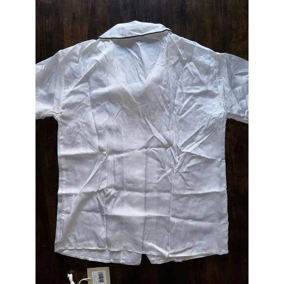 NWT Ettitude White Sateen Sustainable Lyocell Bamboo Pajama Top Small NEW