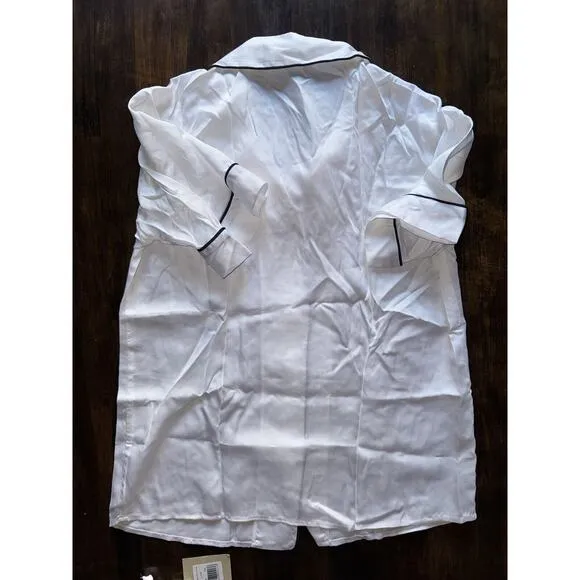 NWT Ettitude White Sateen Sustainable Lyocell Bamboo Pajama Top Small NEW