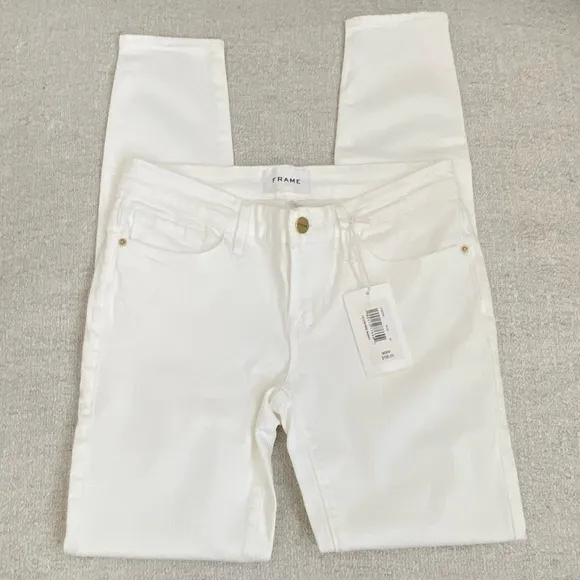 NWT Frame Denim Le Low Rise Skinny Jeans Size 26 in White Blanc Stretch NEW