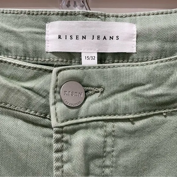 NWT Risen Olive Green High Rise Wide Jeans RDP5383 Raw Hem Size Women 15/32