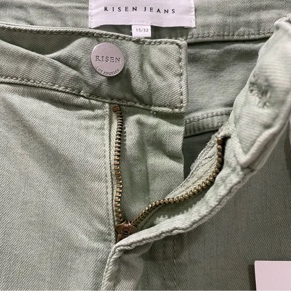 NWT Risen Olive Green High Rise Wide Jeans RDP5383 Raw Hem Size Women 15/32
