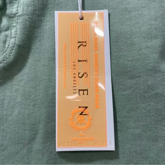 NWT Risen Olive Green High Rise Wide Jeans RDP5383 Raw Hem Size Women 15/32