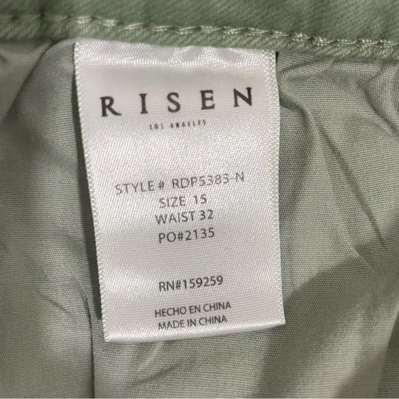 NWT Risen Olive Green High Rise Wide Jeans RDP5383 Raw Hem Size Women 15/32