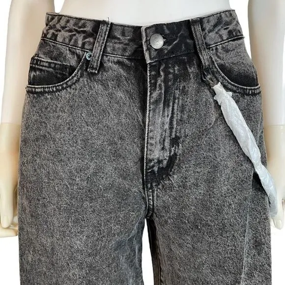 NWT American Bazi Y2K Wide Leg Cropped Denim Jeans Black Small
