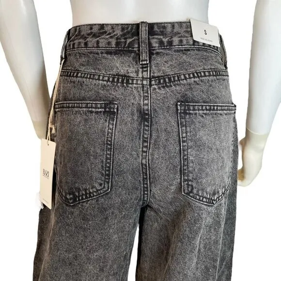 NWT American Bazi Y2K Wide Leg Cropped Denim Jeans Black Small