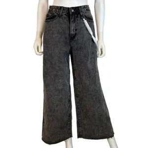 NWT American Bazi Y2K Wide Leg Cropped Denim Jeans Black Small