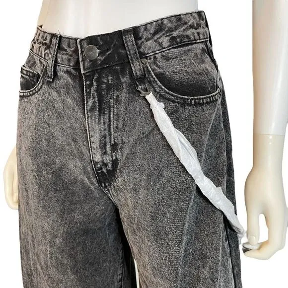 NWT American Bazi Y2K Wide Leg Cropped Denim Jeans Black Small