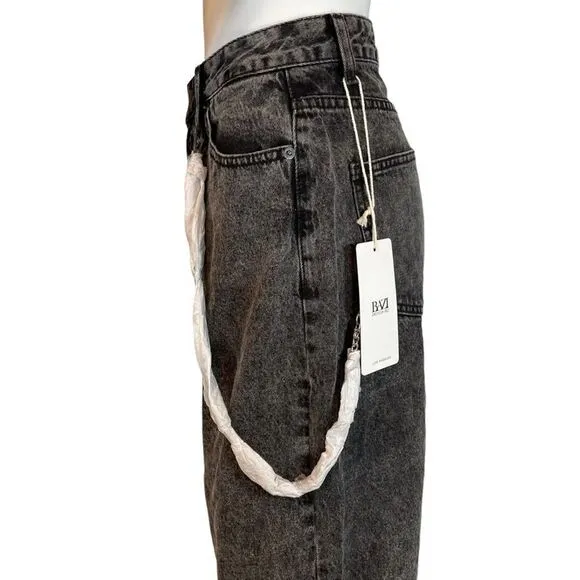 NWT American Bazi Y2K Wide Leg Cropped Denim Jeans Black Small