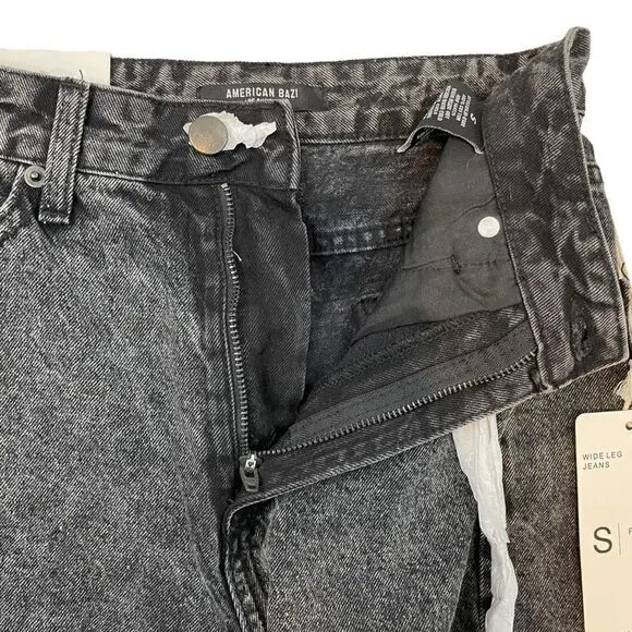 NWT American Bazi Y2K Wide Leg Cropped Denim Jeans Black Small