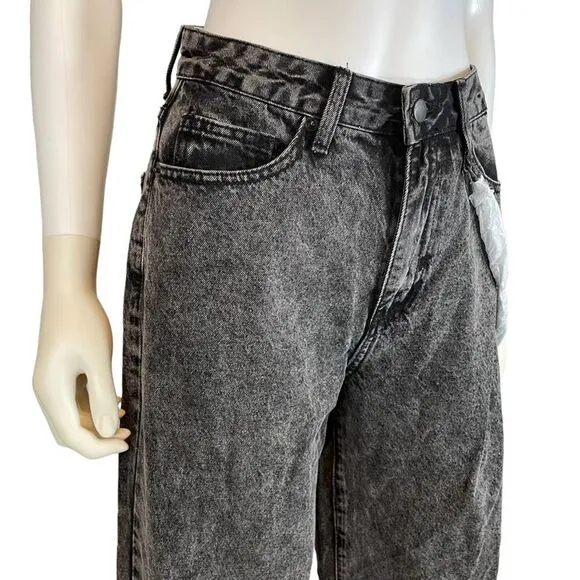 NWT American Bazi Y2K Wide Leg Cropped Denim Jeans Black Small