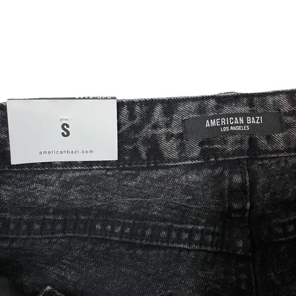 NWT American Bazi Y2K Wide Leg Cropped Denim Jeans Black Small